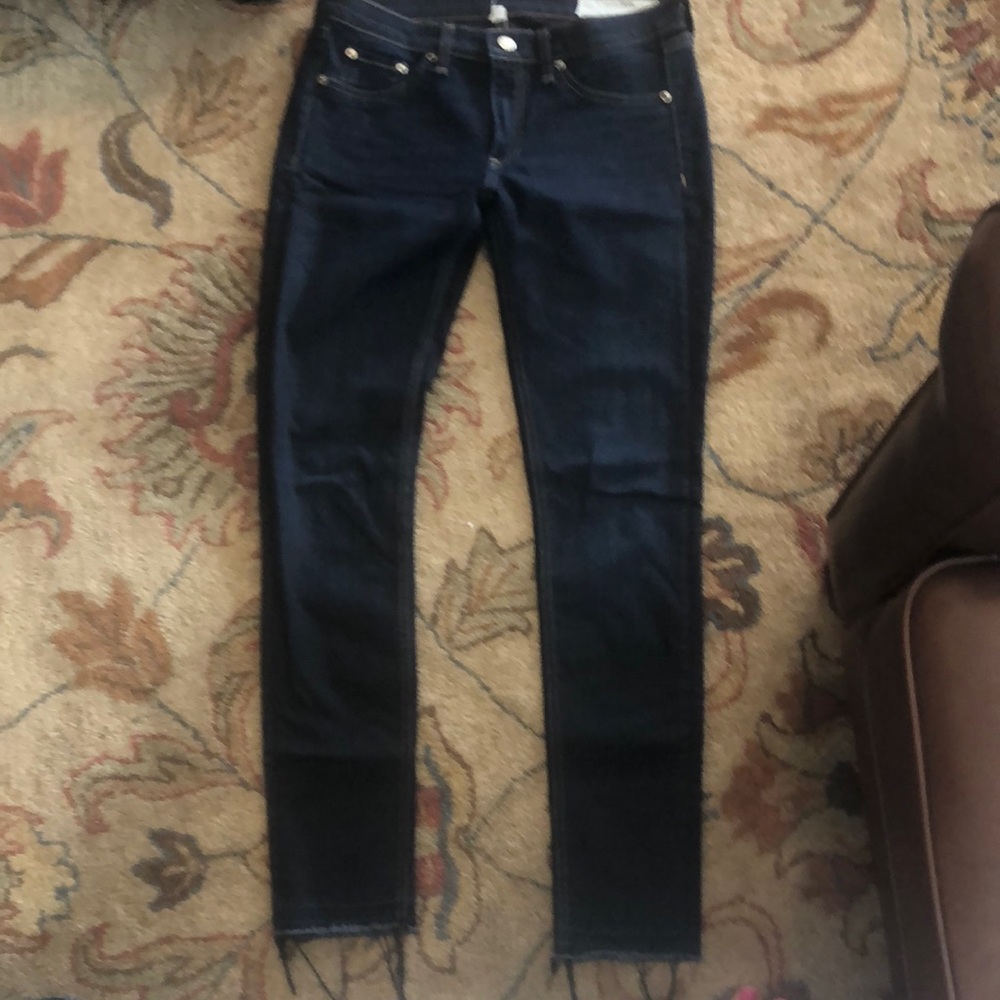 Rag & Bone skinny dark wash raw-hemmed midrise jeans 28